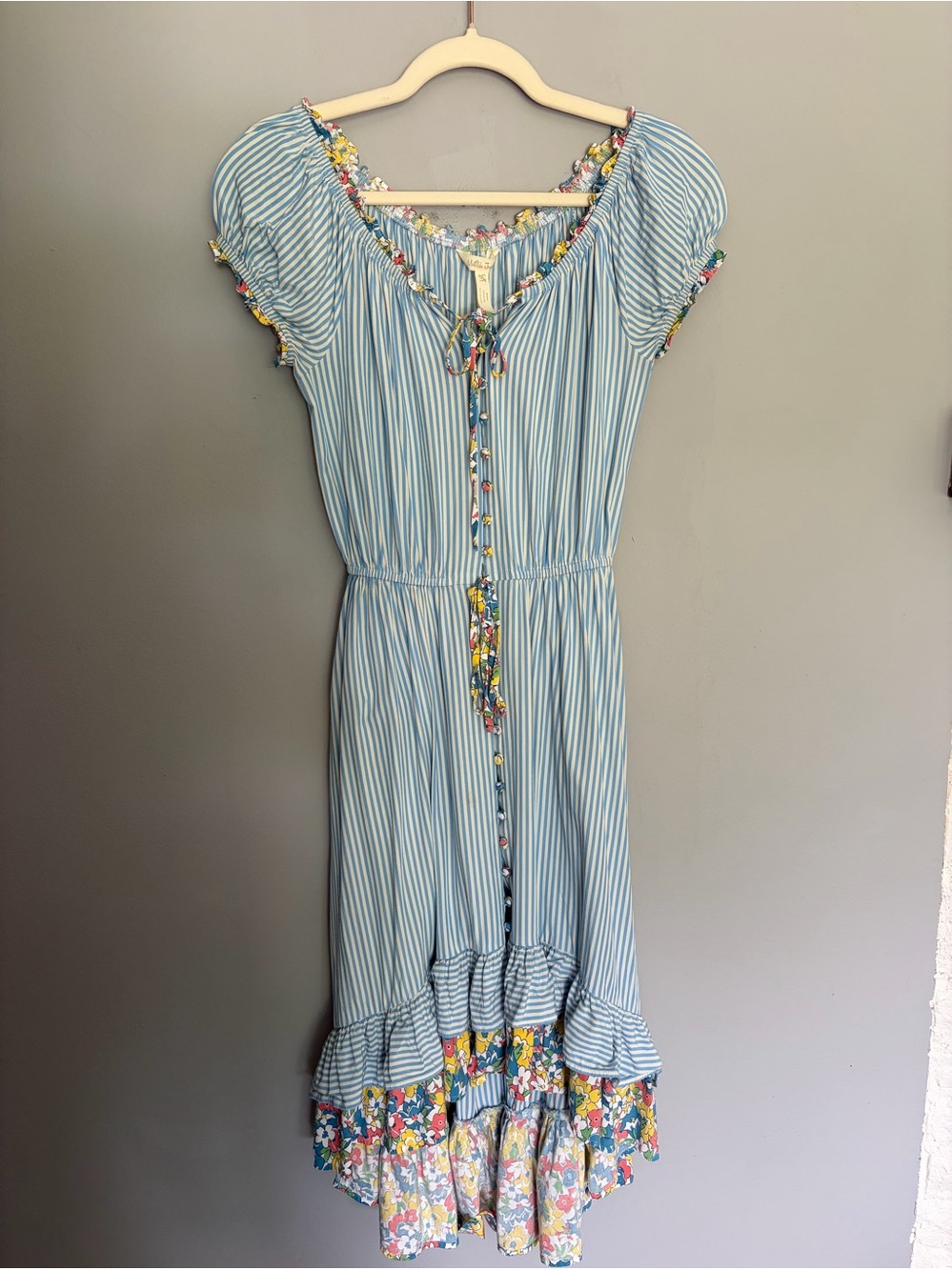 MATILDA JANE Dress Women's Size XS Come Away With Me Blue Stripe Peasant Prairie